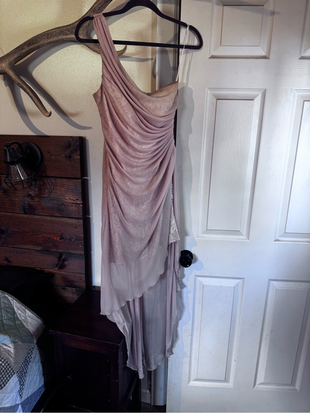 Elegant One-Shoulder Draped Evening Dress in Dusty Mauve